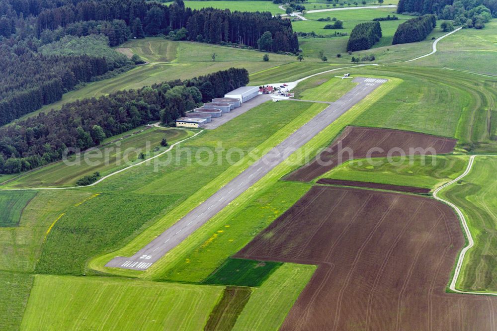 Aerial image Rottweil - Runway with tarmac terrain of airfield Rottweil-Zepfenhahn in Rottweil in the state Baden-Wuerttemberg, Germany