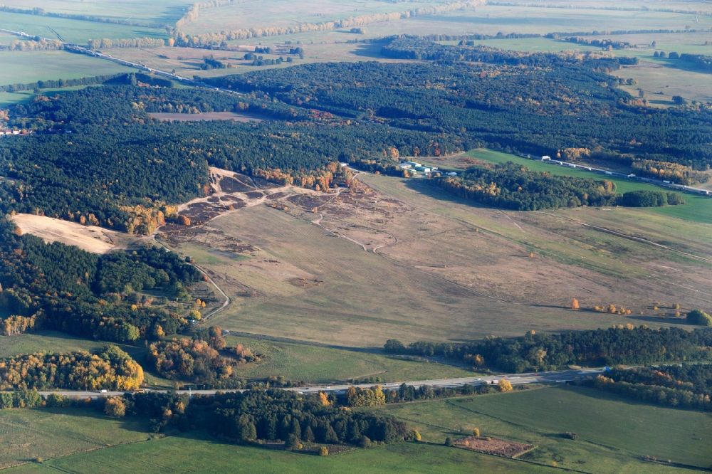 Saarmund from the bird's eye view: Runway with tarmac terrain of airfield and model flight area Saarmund in the state Brandenburg