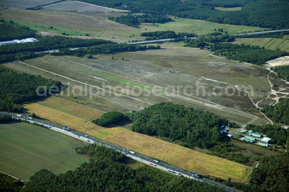 Aerial image Saarmund - Runway with tarmac terrain of airfield in Saarmund in the state Brandenburg, Germany