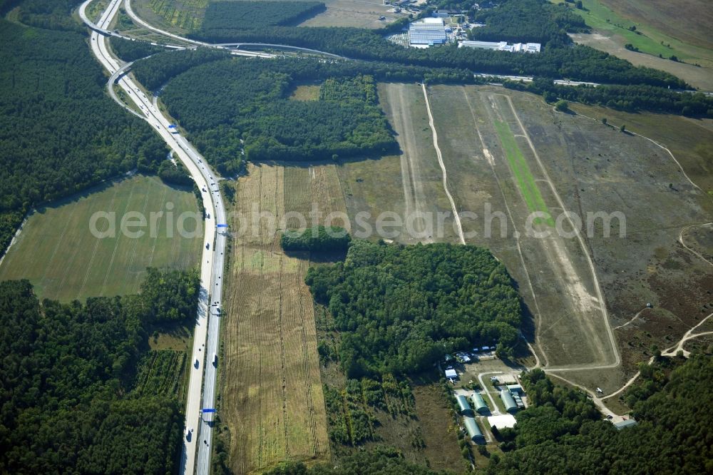 Aerial photograph Saarmund - Runway with tarmac terrain of airfield in Saarmund in the state Brandenburg, Germany