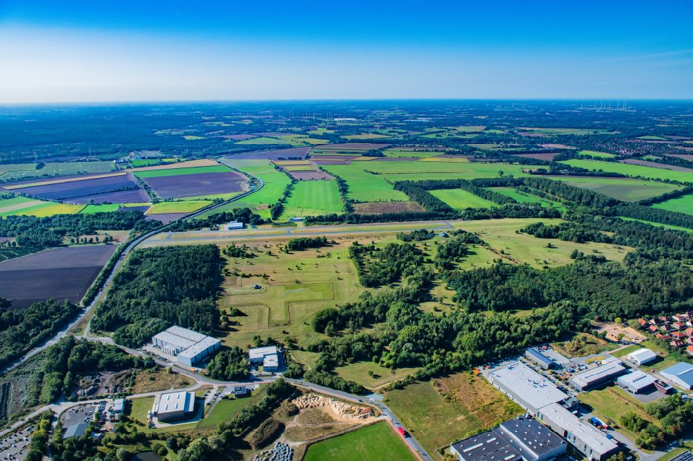 Aerial image Stade - Runway with tarmac terrain of airfield Stade in the state Lower Saxony, Germany