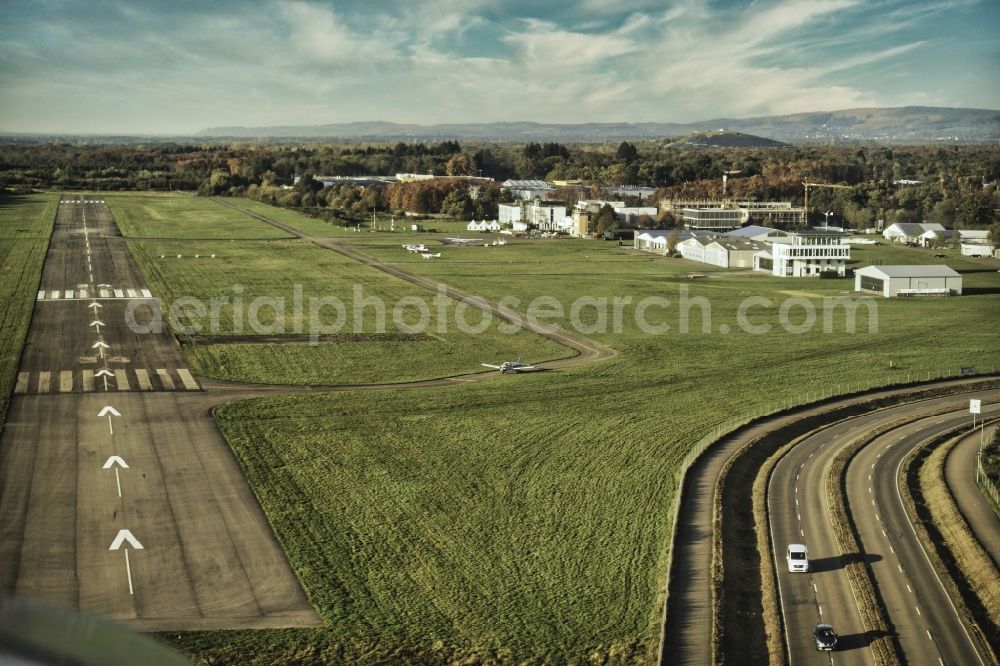 Freiburg im Breisgau from above - Airport and tarmac terrain of the airfield EDTF in Freiburg im Breisgau in the state Baden-Wurttemberg, Germany