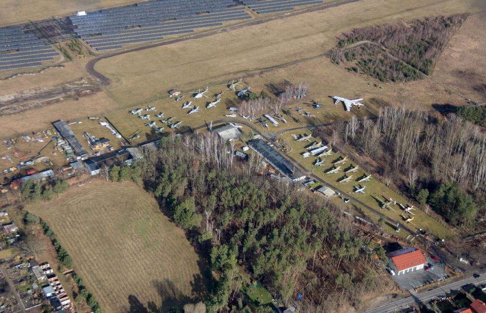 Aerial photograph Cottbus - View of the Airfield Museum on the site of the former airfield Cottbus. Covering an area with military aircrafts, agricultural aircraft and helicopters and also air traffic control and vehicle technology from the history of aviation are shown