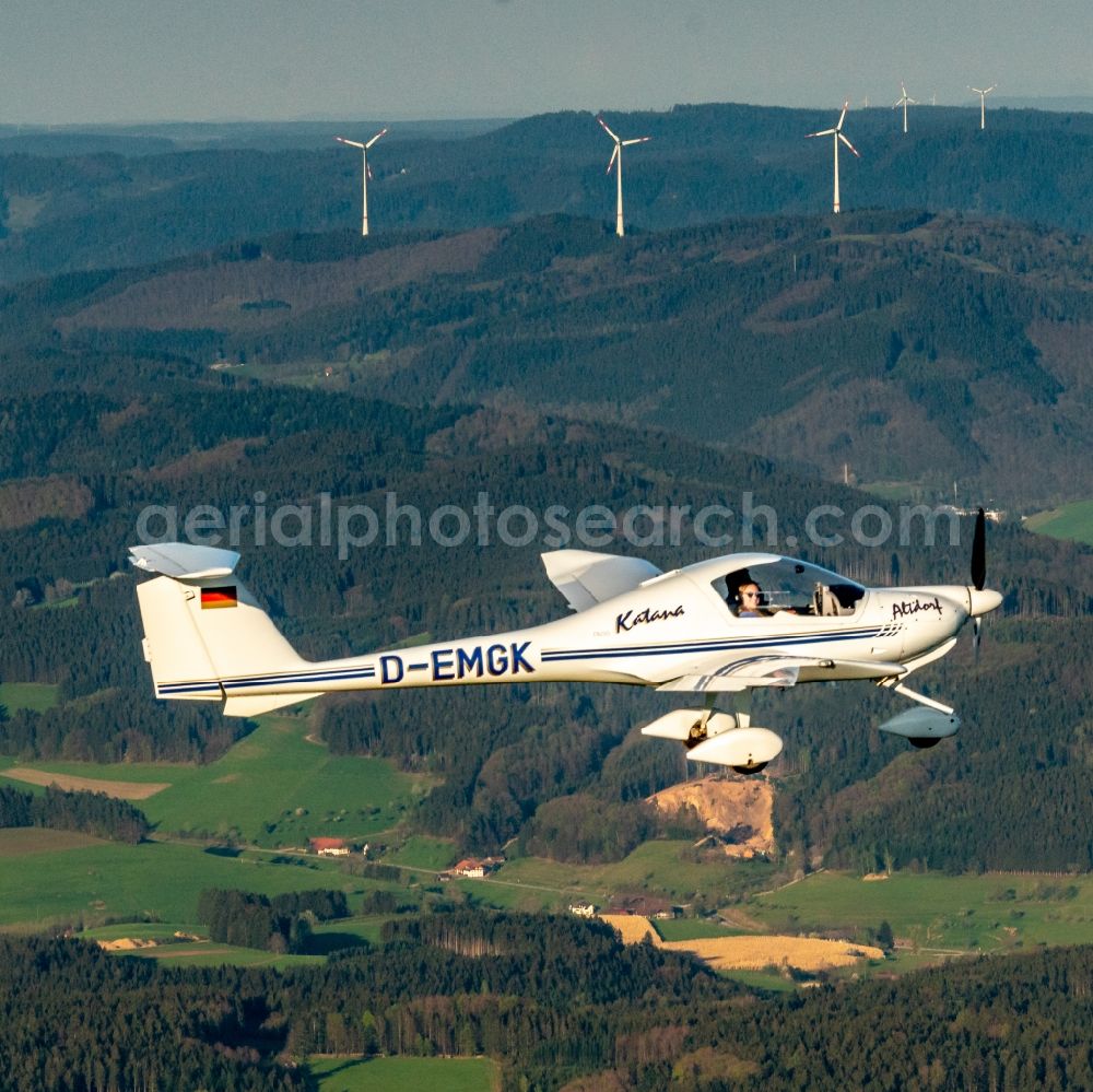 Biederbach from the bird's eye view: Aircraft Diamond Da 20 Katana in Flug flight in Biederbach in the state Baden-Wurttemberg, Germany