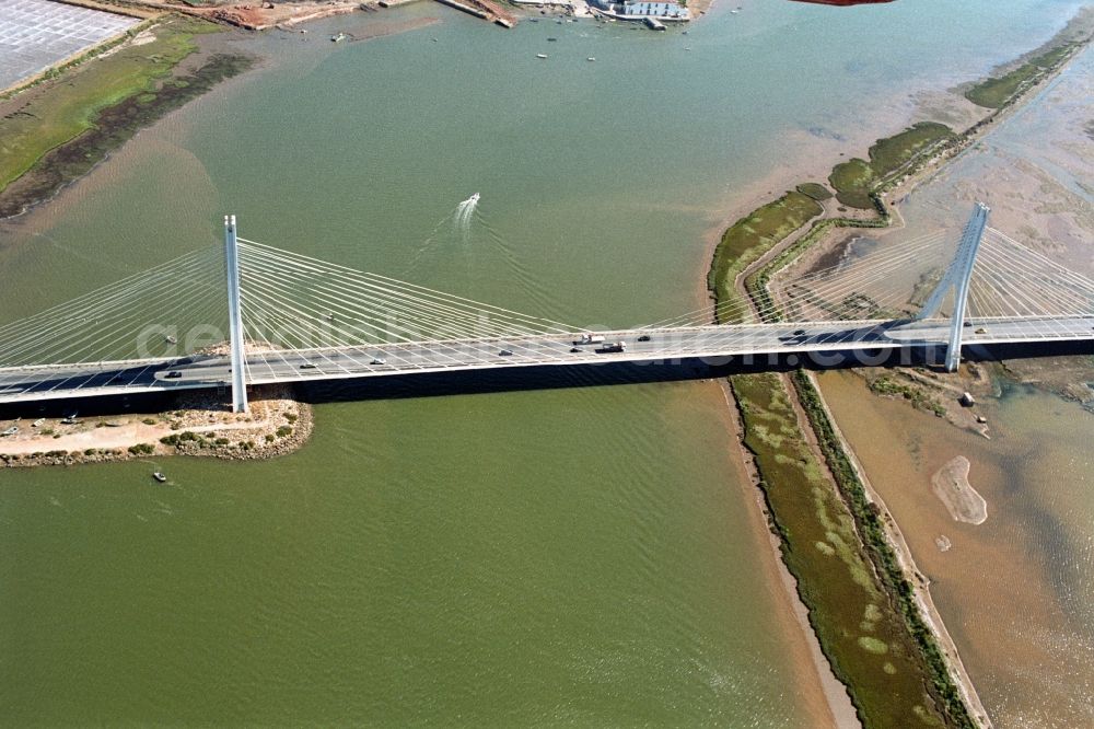 Portimao from above - River - bridge construction of Arade on Estrada Nacional 125 in Portimao in Faro, Portugal