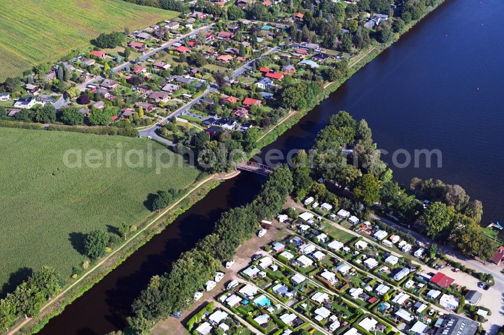 Aerial image Basedow - River - bridge construction ueber den Elbe-Luebeck-Kanal - Am Lanzer See in Basedow in the state Schleswig-Holstein, Germany