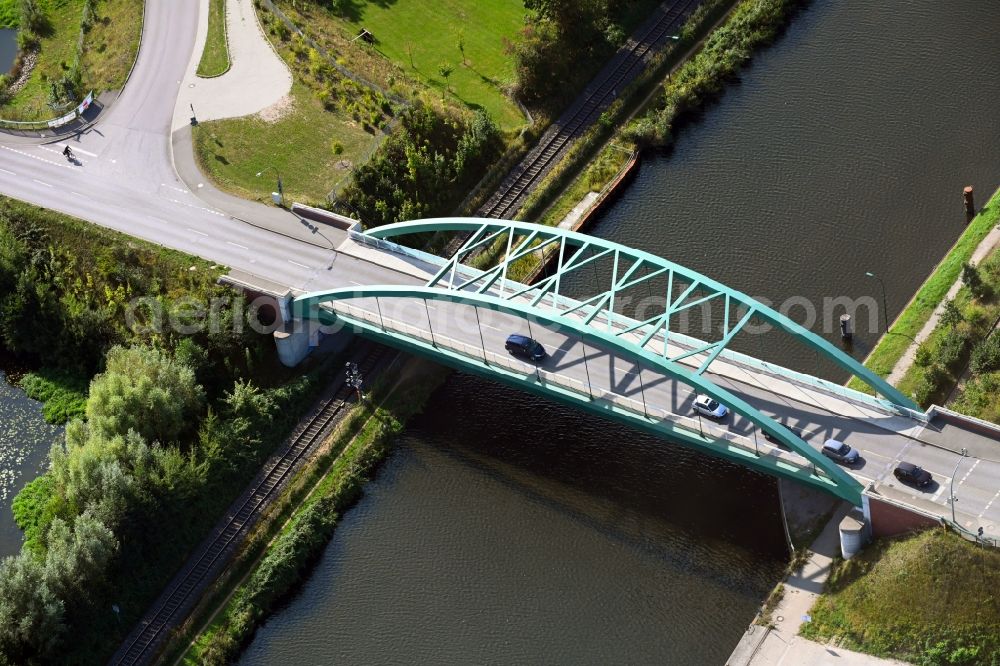 Lauenburg/Elbe from above - River - bridge construction over the Elbe-Luebeck-Kanal in Lauenburg/Elbe in the state Schleswig-Holstein, Germany