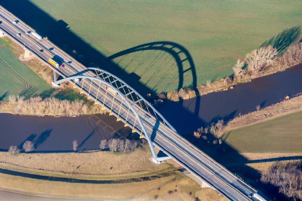 Aerial image Plötzkau - River - bridge construction of A14 over river Saale in Ploetzkau in the state Saxony-Anhalt