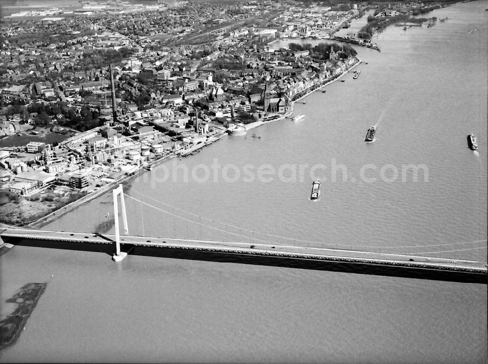 Rees from above - River - bridge construction across the Rhine in Rees in the state North Rhine-Westphalia, Germany