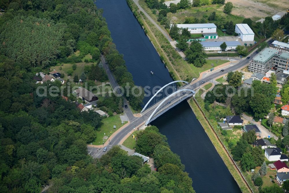 Potsdam from above - River - bridge construction Bruecke of Friedens over the chanel of Jungfernsee in the district Neu Fahrland in Potsdam in the state Brandenburg, Germany