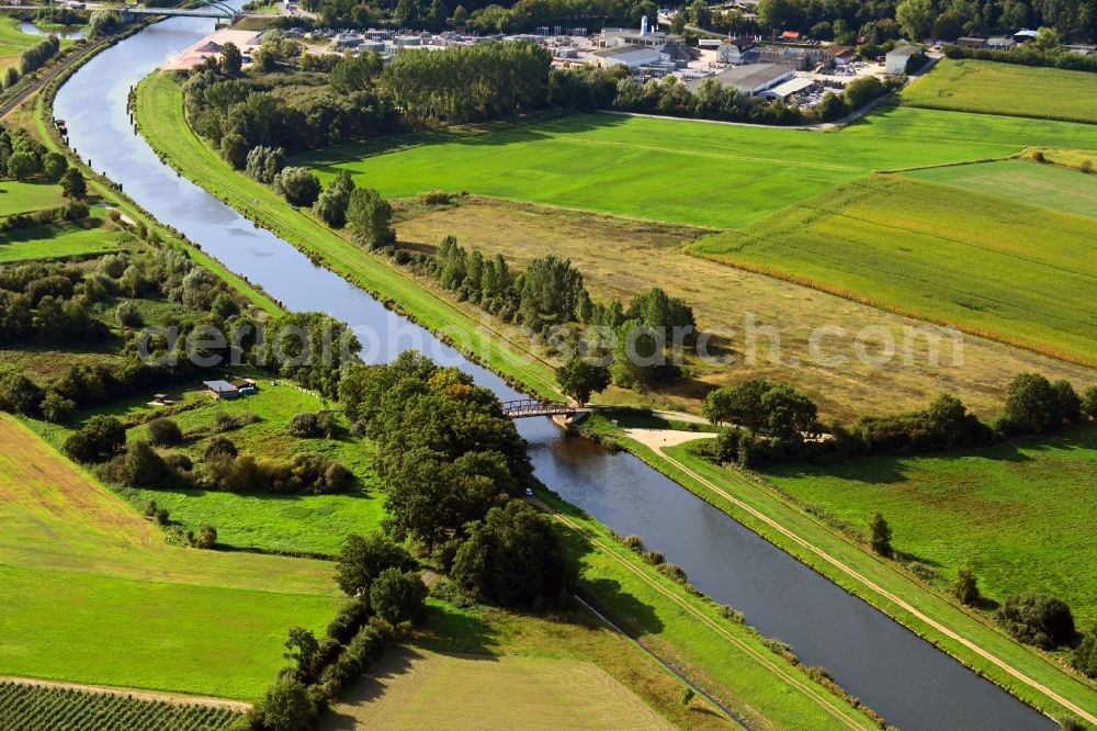 Buchhorst from above - River - bridge construction over the canal Elbe-Luebeck-Kanal on Lanzer Weg in Buchhorst in the state Schleswig-Holstein, Germany