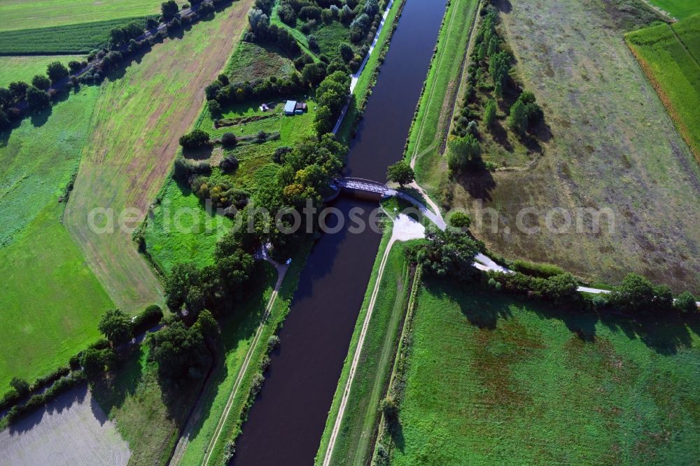 Buchhorst from the bird's eye view: River - bridge construction over the canal Elbe-Luebeck-Kanal on Lanzer Weg in Buchhorst in the state Schleswig-Holstein, Germany