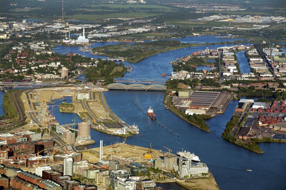 Aerial photograph Hamburg - River - bridge structure Elbbruecken - Norderelbbruecke on the banks of the Elbe in Hamburg