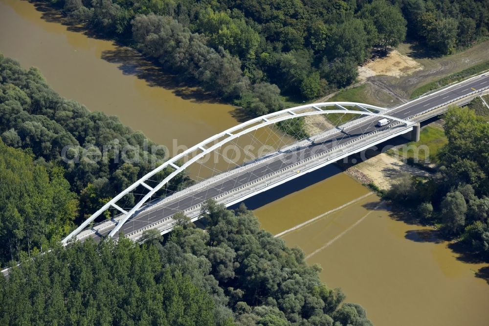 Kimle from above - River - bridge construction in Kimle in Gyoer-Moson-Sopron, Hungary