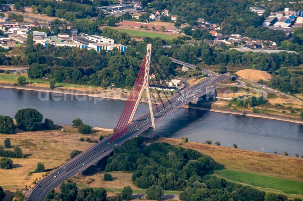 Aerial image Wesel - River - bridge construction Niederrheinbruecke over the rhine river in the district Buederich in Wesel in the state North Rhine-Westphalia, Germany