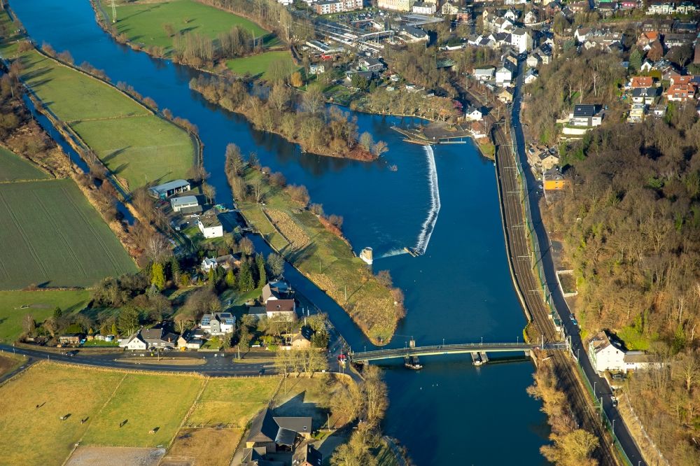 Aerial photograph Hattingen - River - bridge construction Swim bridge Dahlhausen in Hattingen in the state North Rhine-Westphalia