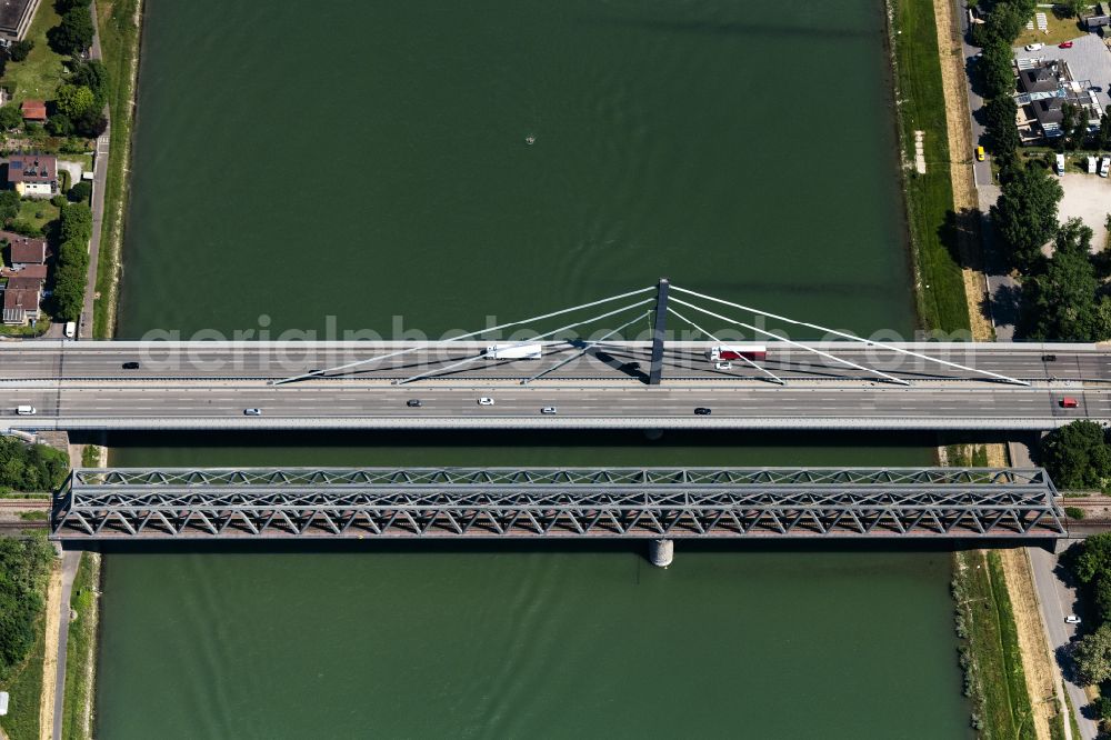 Aerial photograph Karlsruhe - River - bridges construction crossing the Rhine river near Maxau in the district Knielingen in Karlsruhe in the state Baden-Wurttemberg, Germany