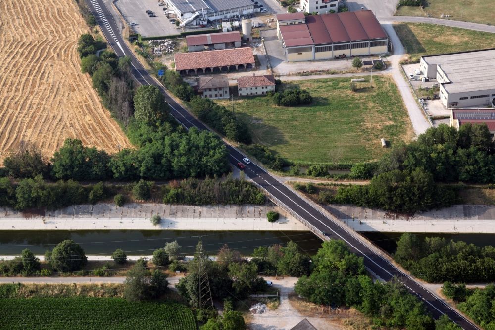 Malpensata-Gombetto from above - River - bridge construction in Malpensata-Gombetto in Lobardy, Italy