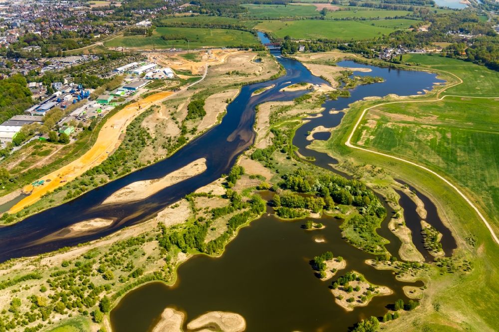 Aerial image Wesel - River delta and river mouth of the Lippe in Wesel in the state North Rhine-Westphalia, Germany