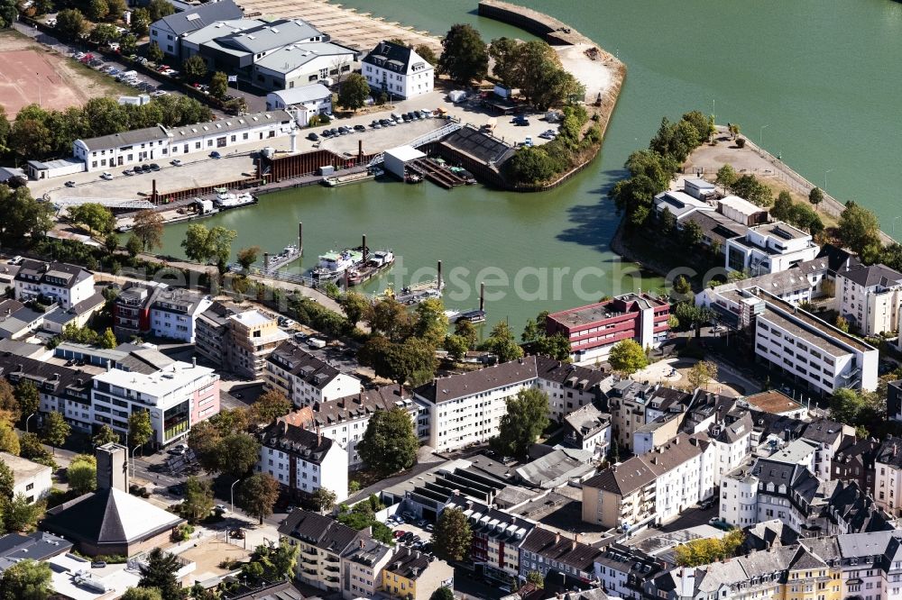 Koblenz from the bird's eye view: River Delta and estuary in die Mosel in Koblenz in the state Rhineland-Palatinate, Germany