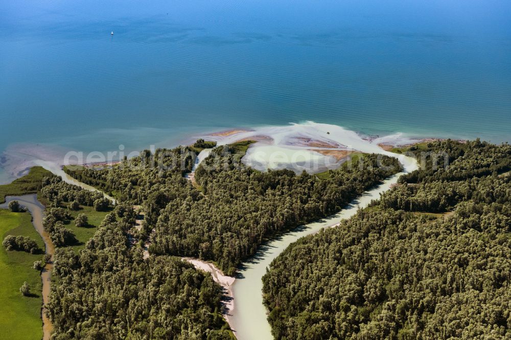 Aerial image Chiemsee - River Delta and estuary of Tiroler Ache in Chiemsee in the state Bavaria, Germany