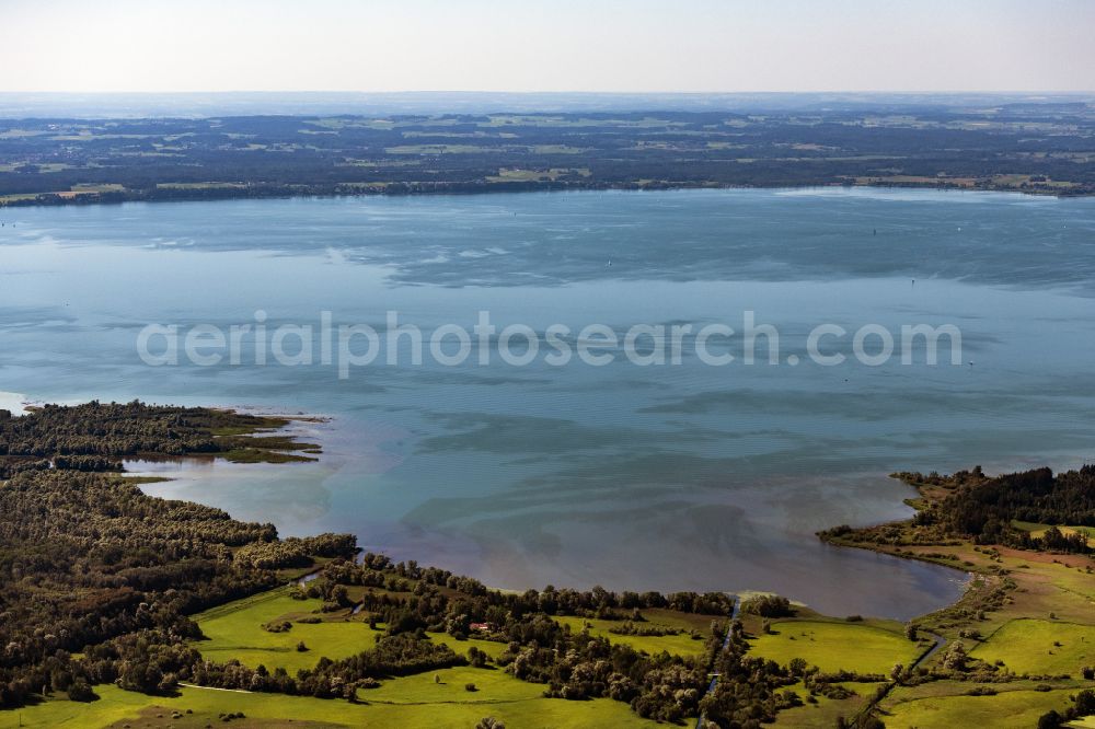 Aerial photograph Chiemsee - River Delta and estuary of Tiroler Ache in Chiemsee in the state Bavaria, Germany