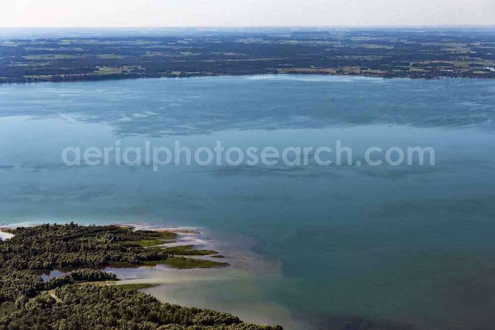 Chiemsee from above - River Delta and estuary of Tiroler Ache in Chiemsee in the state Bavaria, Germany