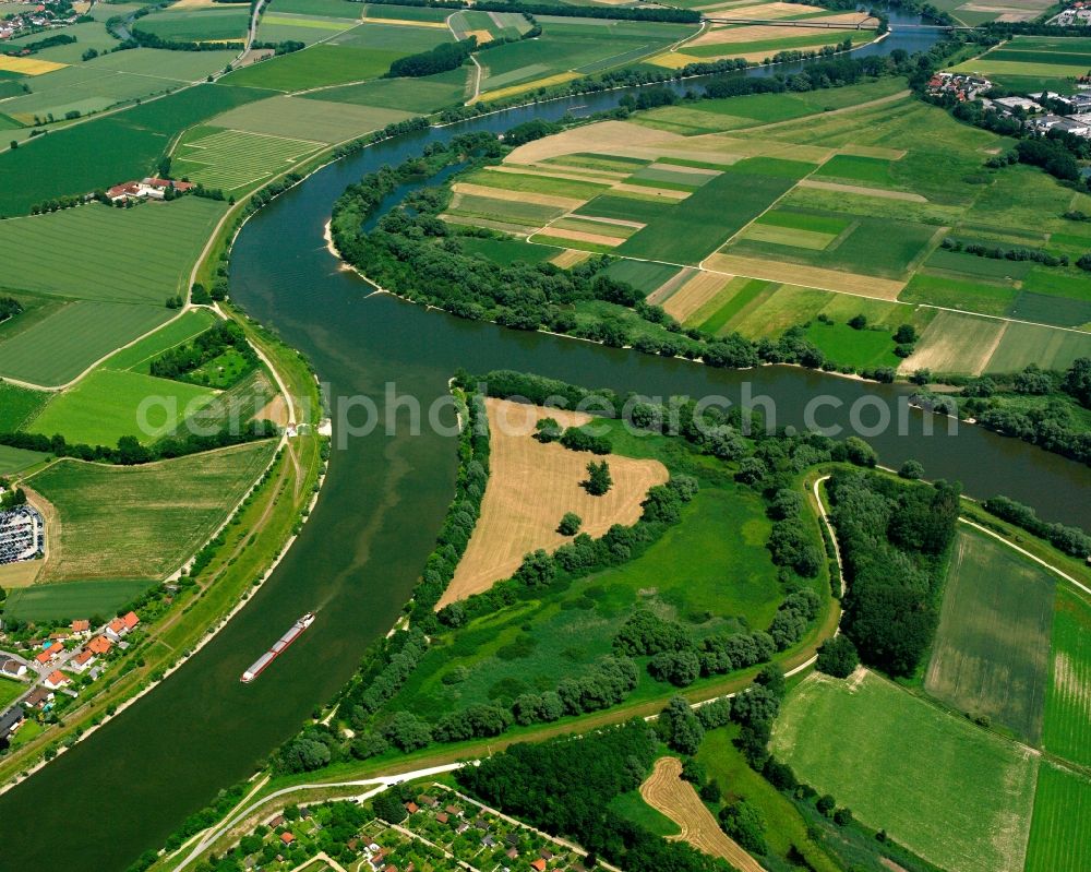 Aerial photograph Unterhartenberg - River - curve course Danube and Alte Donau in Unterhartenberg in the state Bavaria, Germany