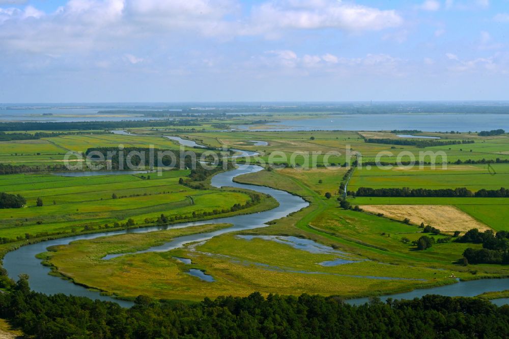 Prerow from the bird's eye view: Meandering, serpentine curve of river Prerower Strom in Prerow in the state Mecklenburg - Western Pomerania, Germany