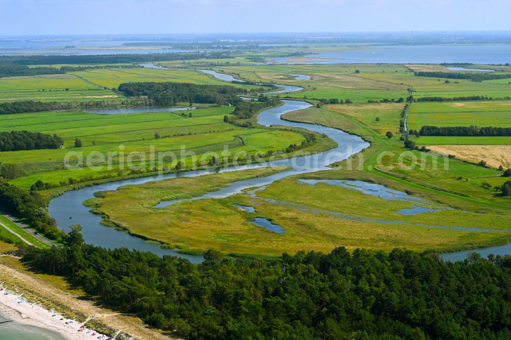 Aerial image Prerow - Meandering, serpentine curve of river Prerower Strom in Prerow in the state Mecklenburg - Western Pomerania, Germany