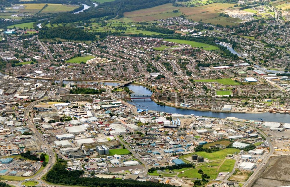 Inverness from above - View of the river Ness in Inverness in the district of Highland in Scotland