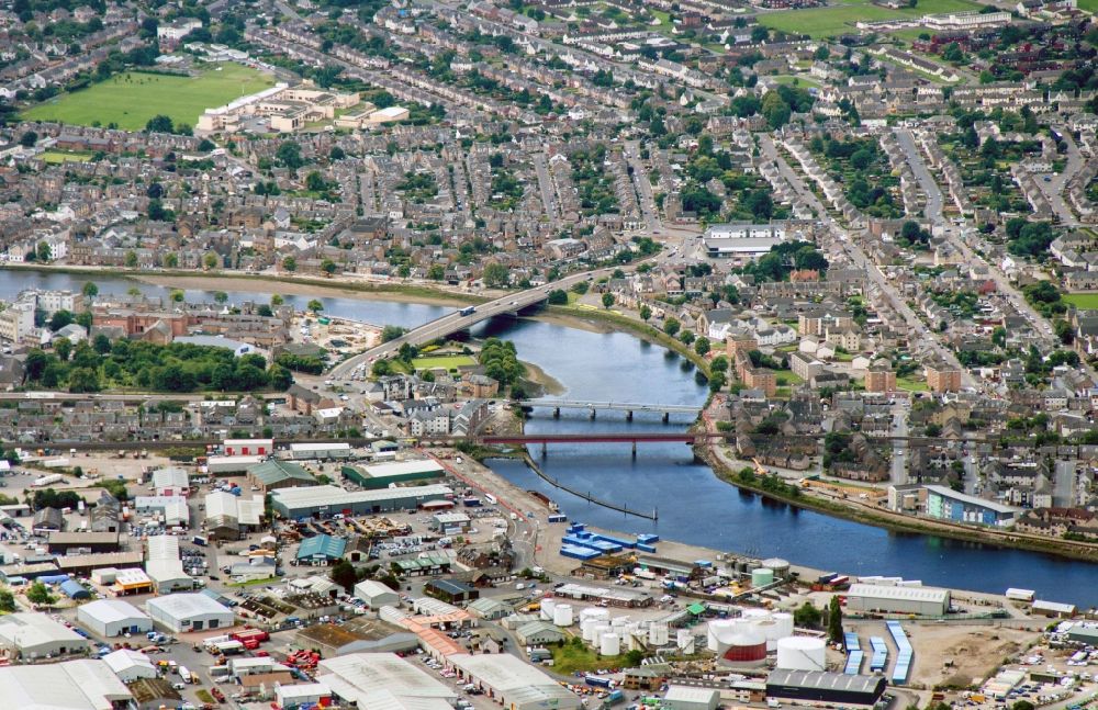 Inverness from the bird's eye view: View of the river Ness in Inverness in the district of Highland in Scotland
