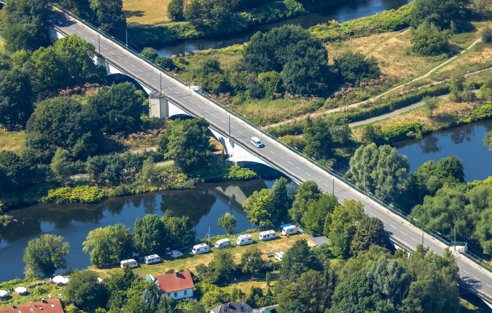 Aerial image Heven - River - bridge construction about the Ruhr in Heven at Ruhrgebiet in the state North Rhine-Westphalia, Germany