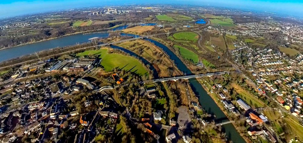 Heven from above - River - bridge construction about the Ruhr in Heven at Ruhrgebiet in the state North Rhine-Westphalia, Germany