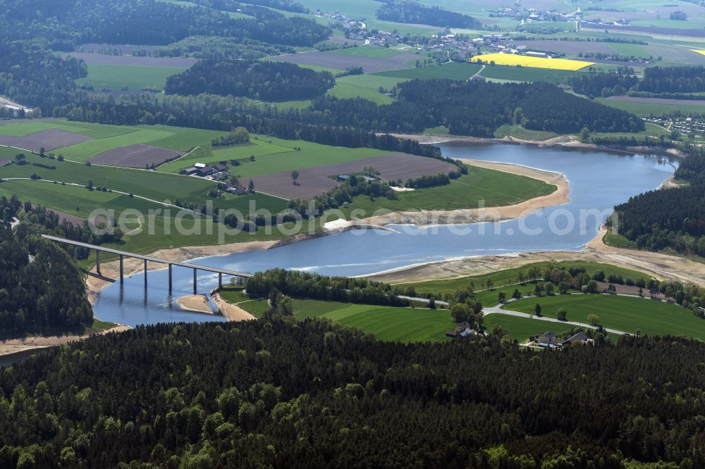Aerial image Neunburg vorm Wald - River - bridge construction about the Schwarzach on street St2151 in Neunburg vorm Wald in the state Bavaria, Germany