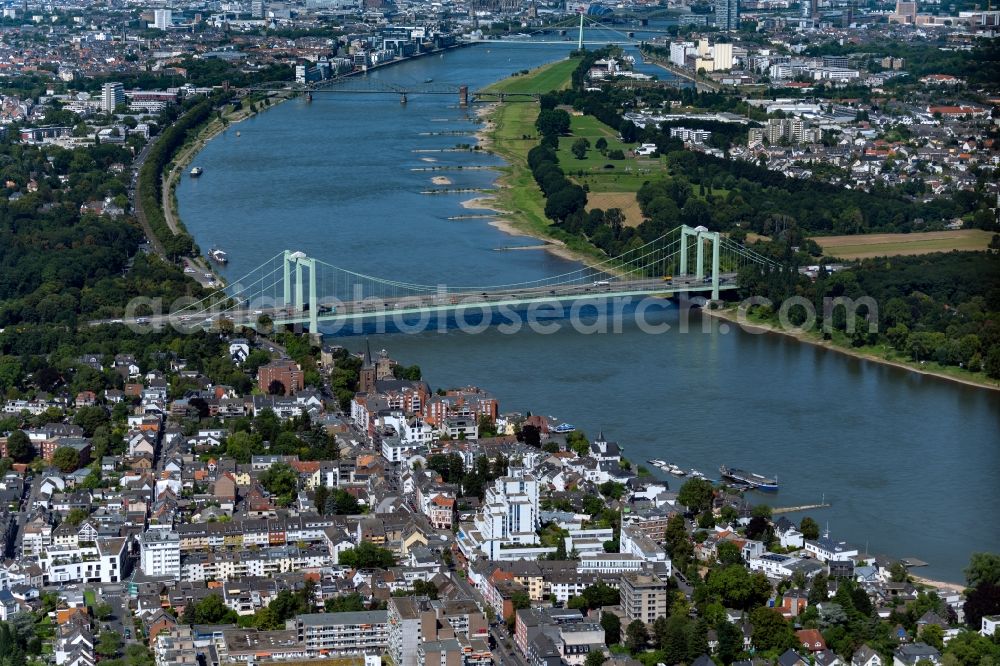 Köln from above - River - bridge construction Rheinbruecke Koeln-Rodenkirchen in the district Marienburg in Cologne in the state North Rhine-Westphalia, Germany