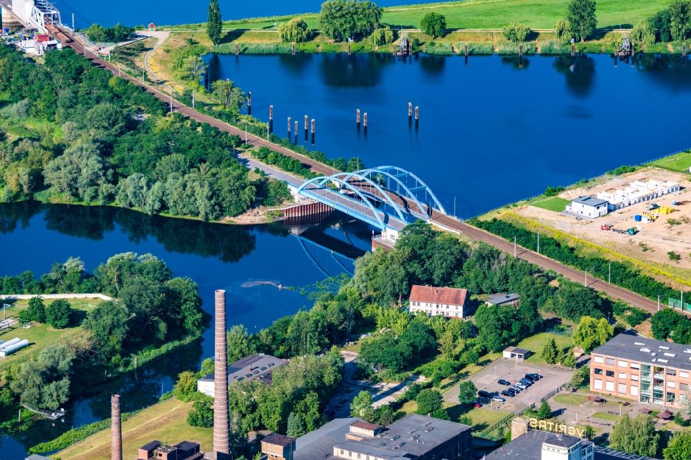 Aerial photograph Wittenberge - River - bridge construction Stepenitz in Wittenberge in the state Brandenburg, Germany