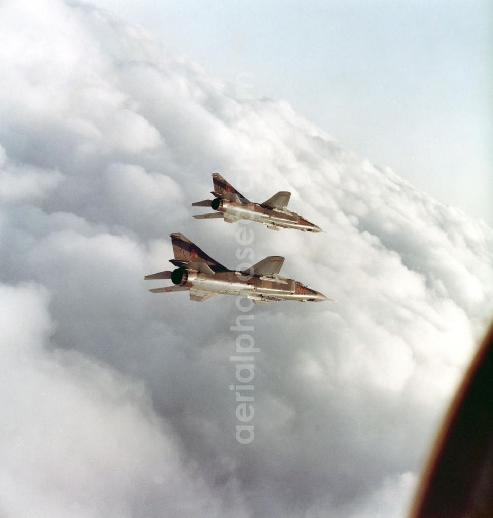 Aerial image Peenemünde - Formation flight of a pair of Mig 23 fighter aircraft from the GDR- Air Force