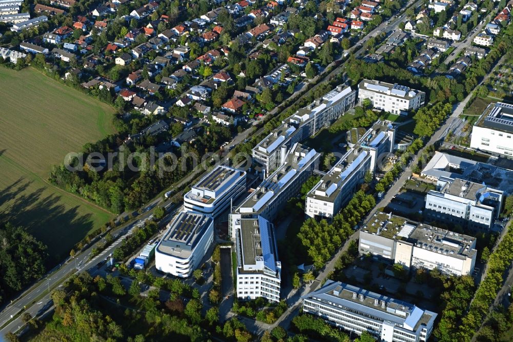 München from above - Research building and office complex along the Wuermtalstrasse - Butenandtstrasse in the district Hadern in Munich in the state Bavaria, Germany