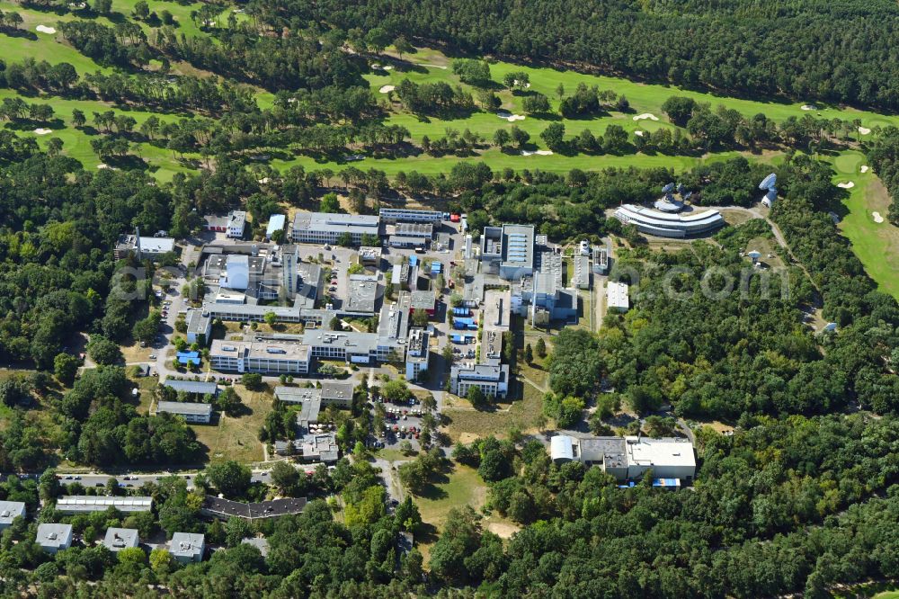 Berlin from the bird's eye view: Research building and office complex Helmholtz-Zentrum Berlin on Hahn-Meitner-Platz in the district Wannsee in Berlin, Germany