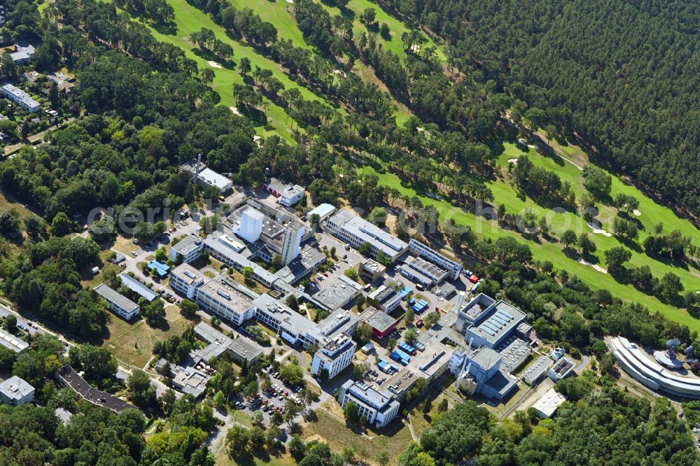 Aerial image Berlin - Research building and office complex Helmholtz-Zentrum Berlin on Hahn-Meitner-Platz in the district Wannsee in Berlin, Germany