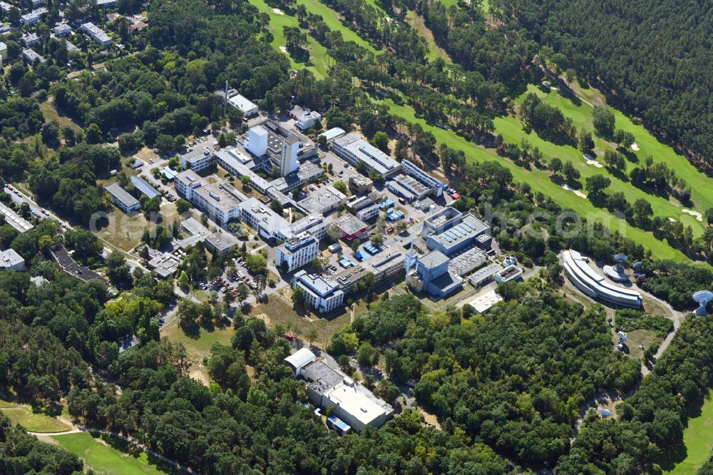 Aerial photograph Berlin - Research building and office complex Helmholtz-Zentrum Berlin on Hahn-Meitner-Platz in the district Wannsee in Berlin, Germany