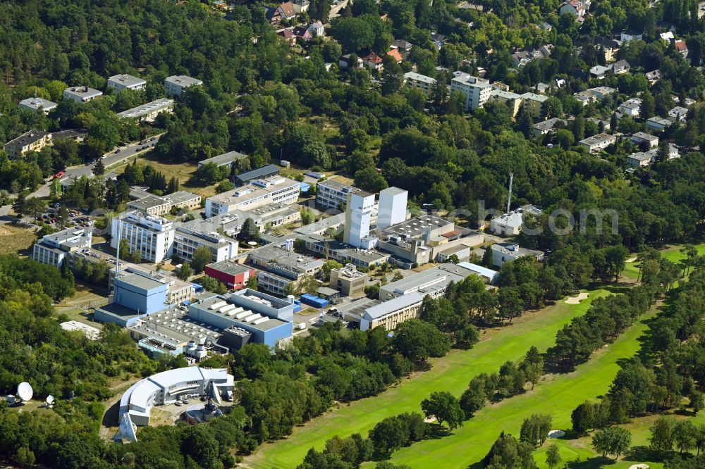 Berlin from above - Research building and office complex Helmholtz-Zentrum Berlin on Hahn-Meitner-Platz in the district Wannsee in Berlin, Germany