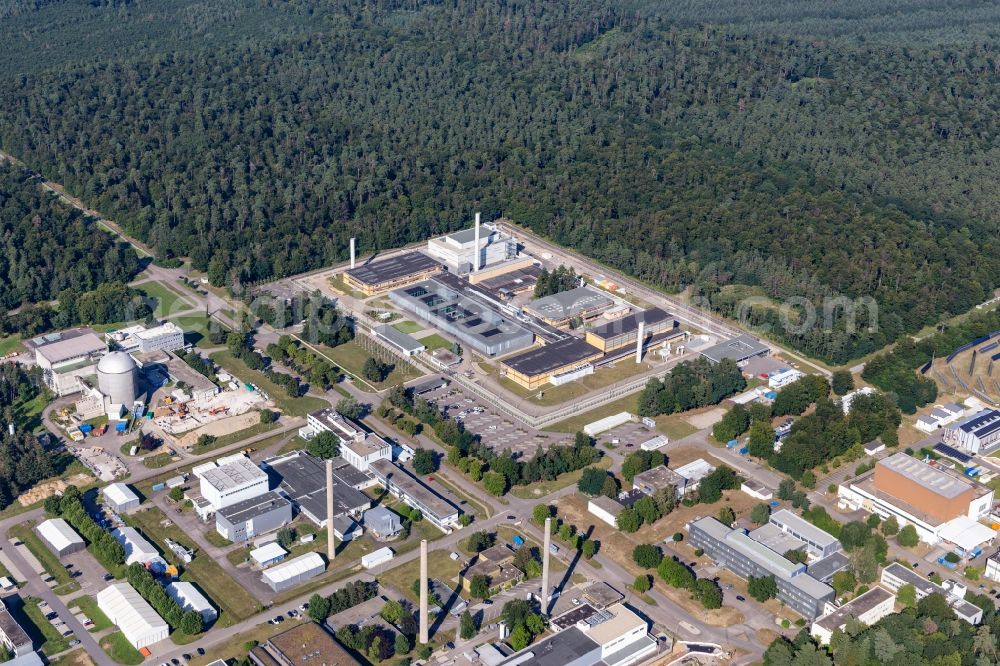 Aerial image Eggenstein-Leopoldshafen - Research building and office complex of Joint Research Centre (JRC) - former Institut fuer Transurane (ITU) at the Karlsruhe Institute of Technology Campus Nord in Eggenstein-Leopoldshafen in the state Baden-Wurttemberg, Germany