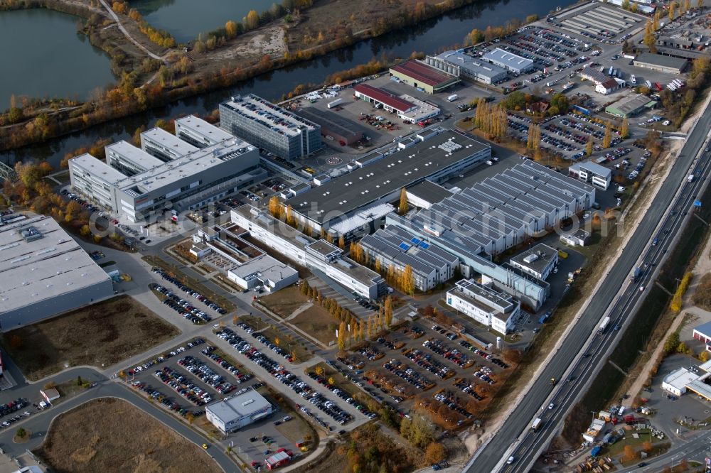 Forchheim from above - Research building and office complex of the medical technology company Siemens Healthineers on Siemensstrasse in Forchheim in the state Bavaria, Germany