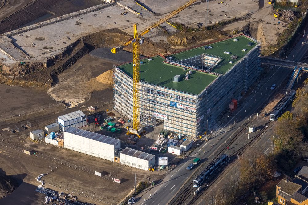 Bochum from above - Construction site of research building and office complex Zentrum fuer das Engineering Smarter Produkt-Service Systeme (ZESS) in the district Laer in Bochum at Ruhrgebiet in the state North Rhine-Westphalia, Germany