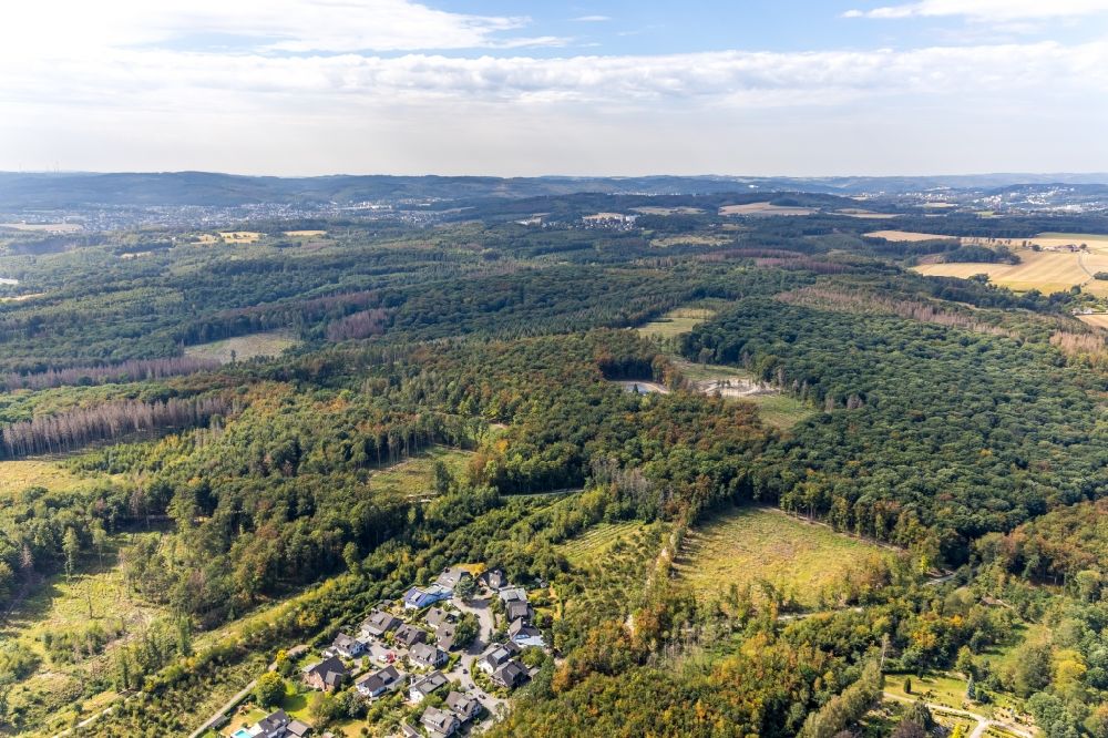 Aerial image Menden (Sauerland) - Forest areas in along the Leitmecke in Menden (Sauerland) in the state North Rhine-Westphalia, Germany