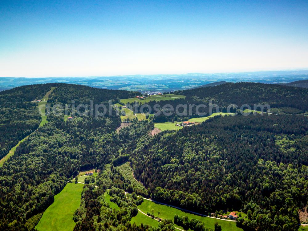Aerial image Oberfrauenwald - Forest areas in in Oberfrauenwald in the state Bavaria, Germany