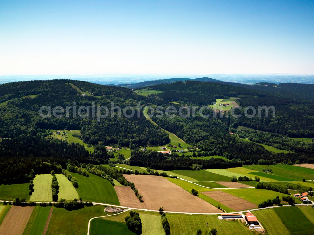 Aerial image Oberfrauenwald - Forest areas in in Oberfrauenwald in the state Bavaria, Germany