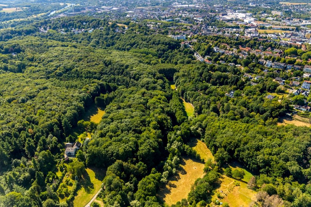 Witten from above - Forest areas in in the district Borbach in Witten in the state North Rhine-Westphalia, Germany